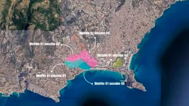 División del distrito 01 de Calp y sus cinco secciones por partido político más votado