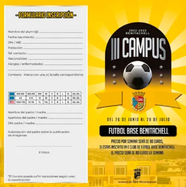 Formulario del III Campus de fútbol base de Benitatxell 2023