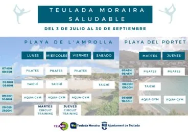 Horario de las actividades deportivas en la playa de Teulada-Moraira 2023