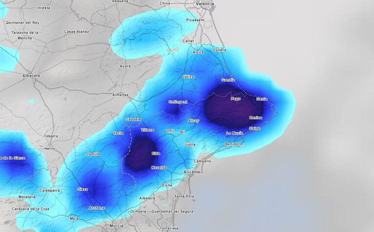 Previsión de lluvia en la Marina Alta a las 19.00 horas - Meteored