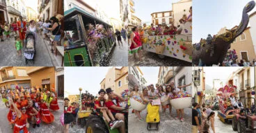 Carrozas y grupos a pie llenan Gata de Gorgos de color y alegría con un gran desfile