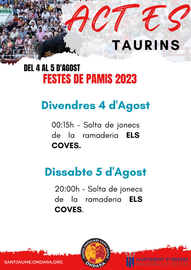 Imagen: Cartel de los actos taurinos de las fiestas populares de Pamis 2023