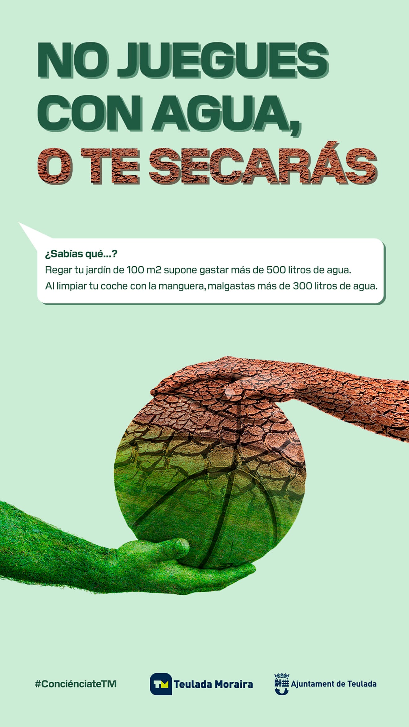 Cartel en Teulada Moraira 'No juegues con el agua o te secarás'