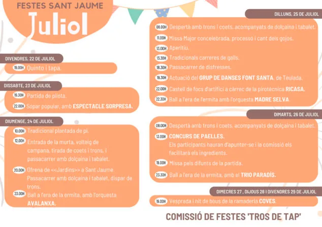 Programa de Festes de Sant Jaume 2022 en la partida Benimarco de Teulada-Moraira 1 Imagen: Festes de Sant Jaume 2022 en la partida Benimarco de Teulada Moraira