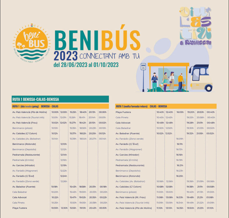 Horario Benibús Ruta 1 Benissa - Calas