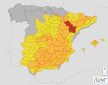 Mapa de avisos por altas temperaturas en España del martes 11 de julio – AEMET