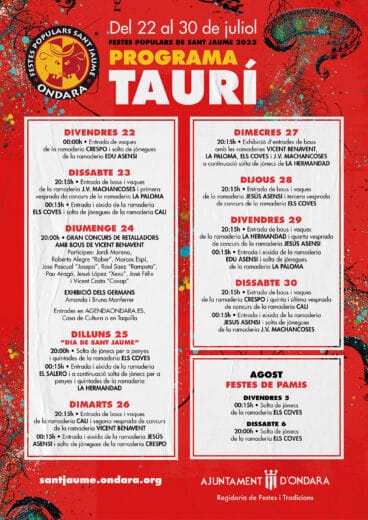 Programa taurino de las fiestas de Sant Jaume de 2022 de Ondara
