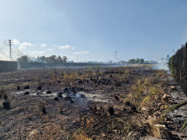 terreno proximo al vehiculo que habria provocado el incendio en el verger