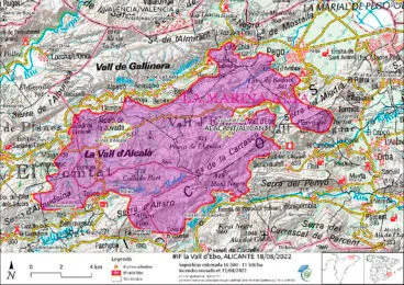 Estimación de la superficie quemada en el incendio de les Valls de la Marina