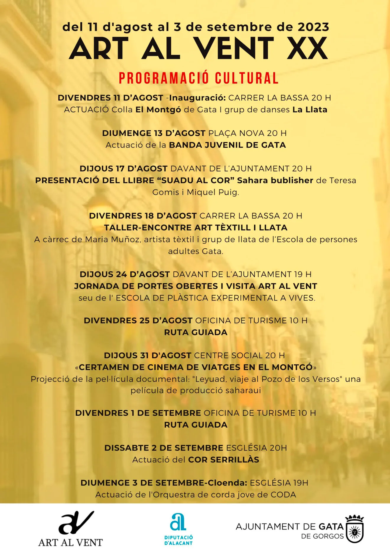 Programa cultural de Art al Vent 2023 en Gata de Gorgos