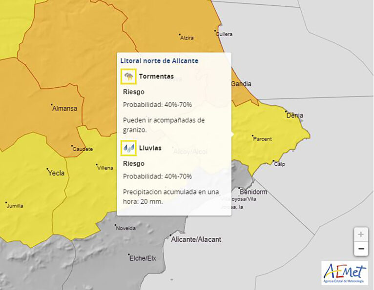 Avisos activos de la AEMET para el martes 12 de septiembre