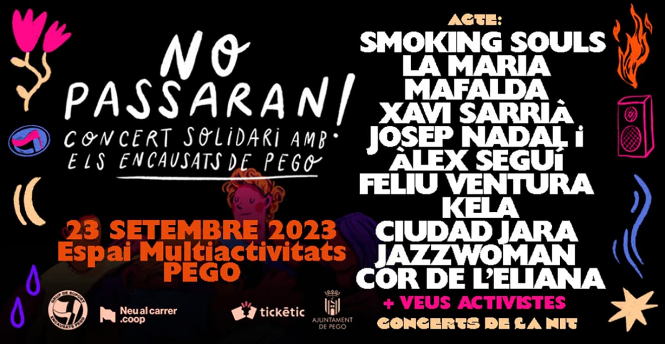 Cartel del acto concierto solidario en apoyo a los jóvenes antifascistas encausados de Pego
