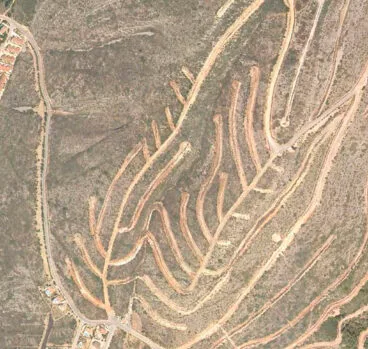 Entramado de vías de la calle Jazmines sin asfaltar a principios del 2000