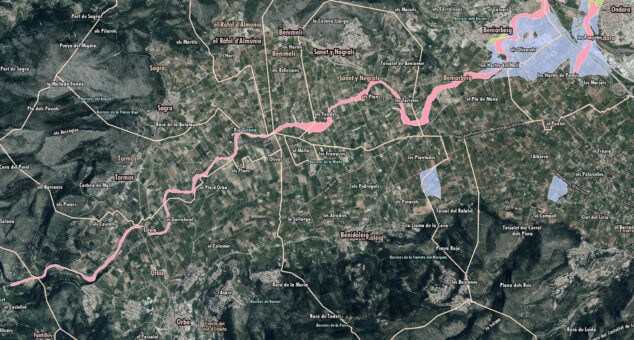 Imagen: Mapa de peligrosidad en las inmediaciones del riu Girona - PATRICOVA