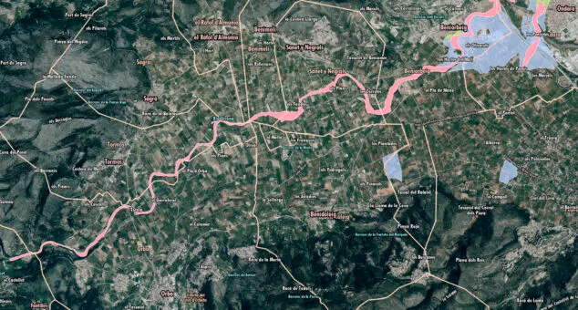 Imagen: Mapa de peligrosidad en las inmediaciones del riu Girona - PATRICOVA