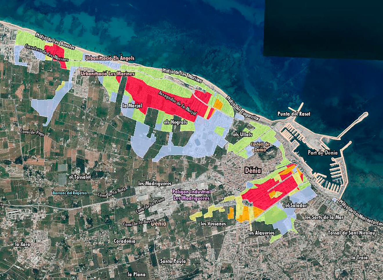 Mapa de riesgo de inundación en Dénia - PATRICOVA