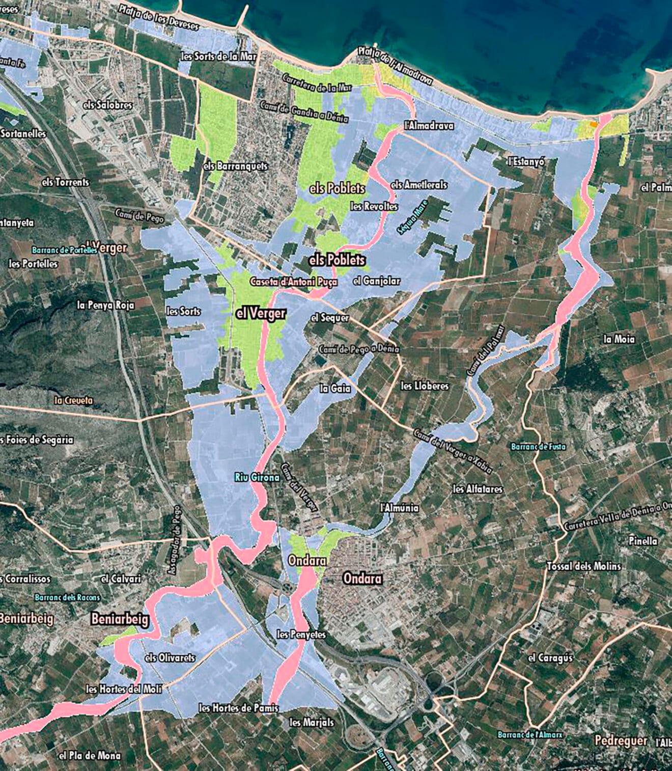 Mapa de riesgo de inundación en El Verger, Els Poblets, Ondara y Beniarbeig - PATRICOVA