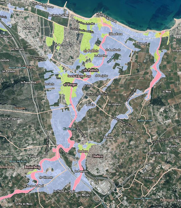 Imagen: Mapa de riesgo de inundación en El Verger, Els Poblets, Ondara y Beniarbeig - PATRICOVA
