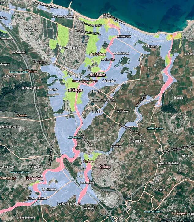 Imagen: Mapa de riesgo de inundación en El Verger, Els Poblets, Ondara y Beniarbeig - PATRICOVA