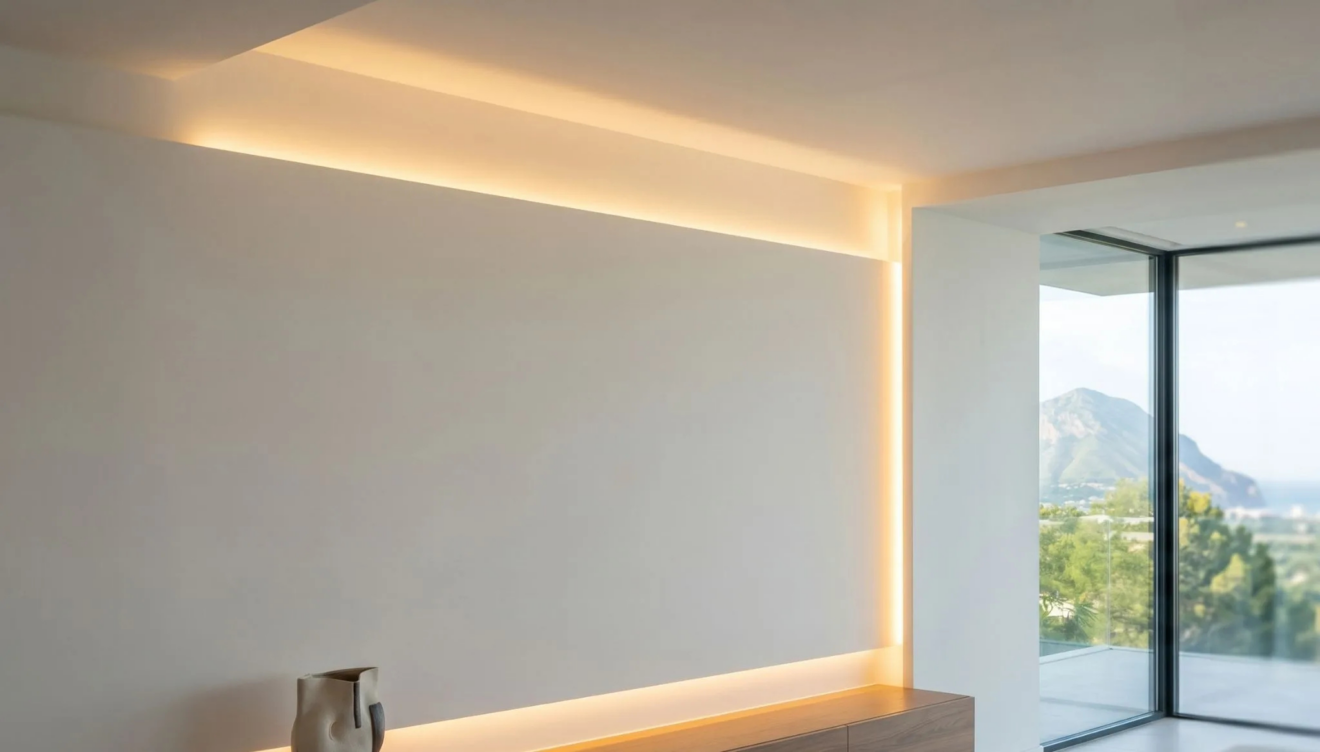 Pared de tabiquería seca con iluminación