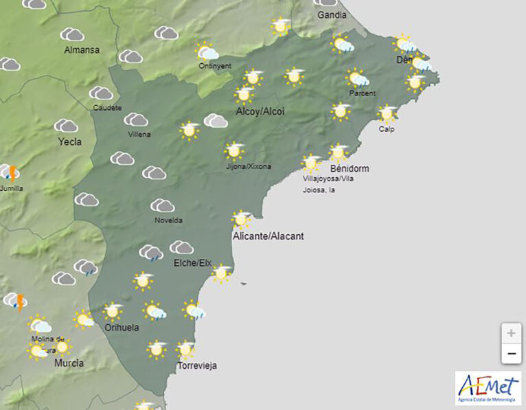 Predicción de la AEMET para el sábado a las 14.00 horas en Alicante