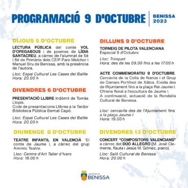 Programación de 9 d’Octubre en Benissa 2023