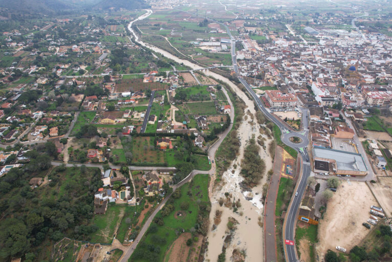 Río Gorgos a su paso por Xaló tras desbordarse en 2022