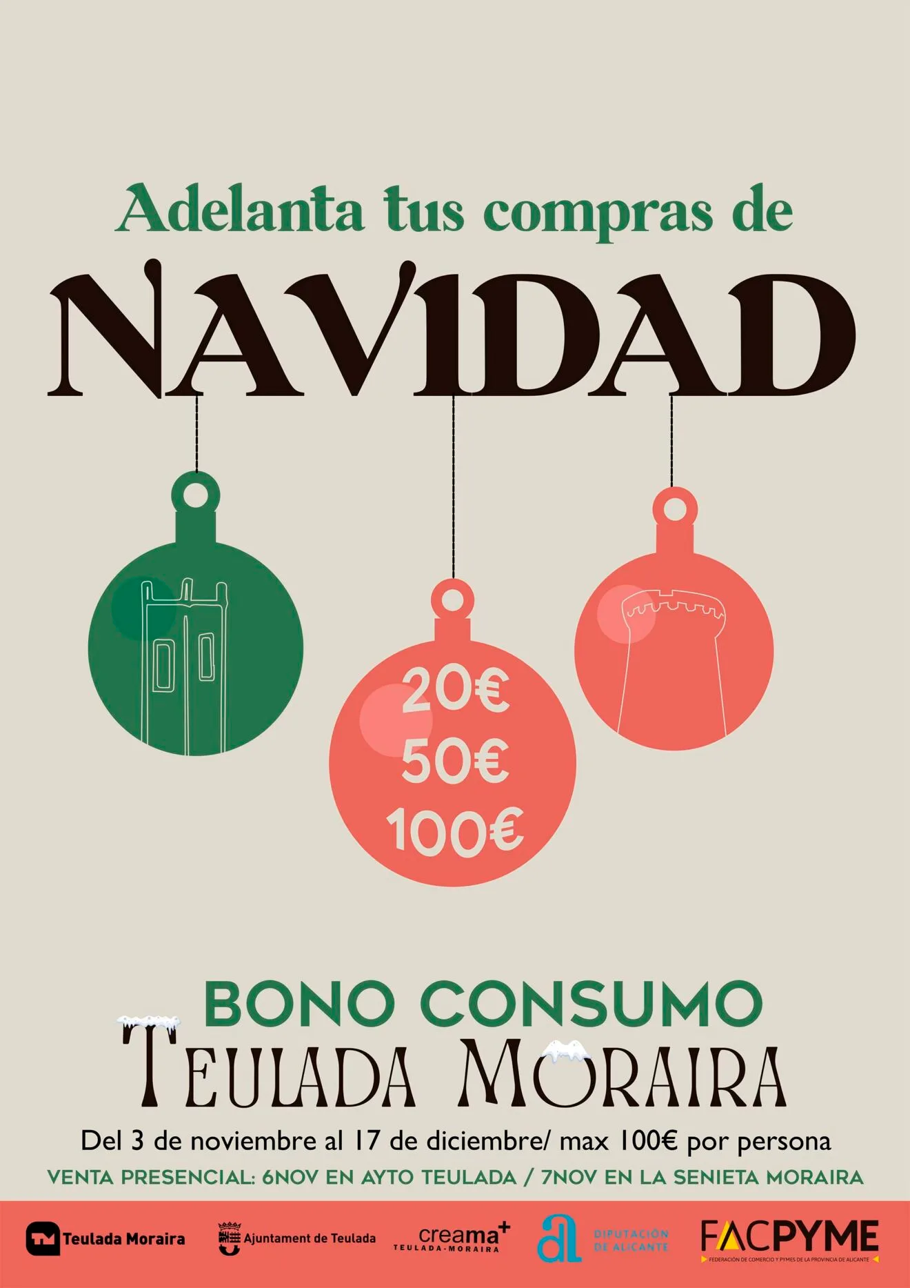 Cartel de la campaña de Bonos Consumo de Navidad 2023 en Teulada Moraira