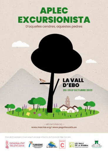 Cartel del Aplec Excursionista ‘D’aquelles cendres, aquestes pedres’ en la Vall d’Ebo