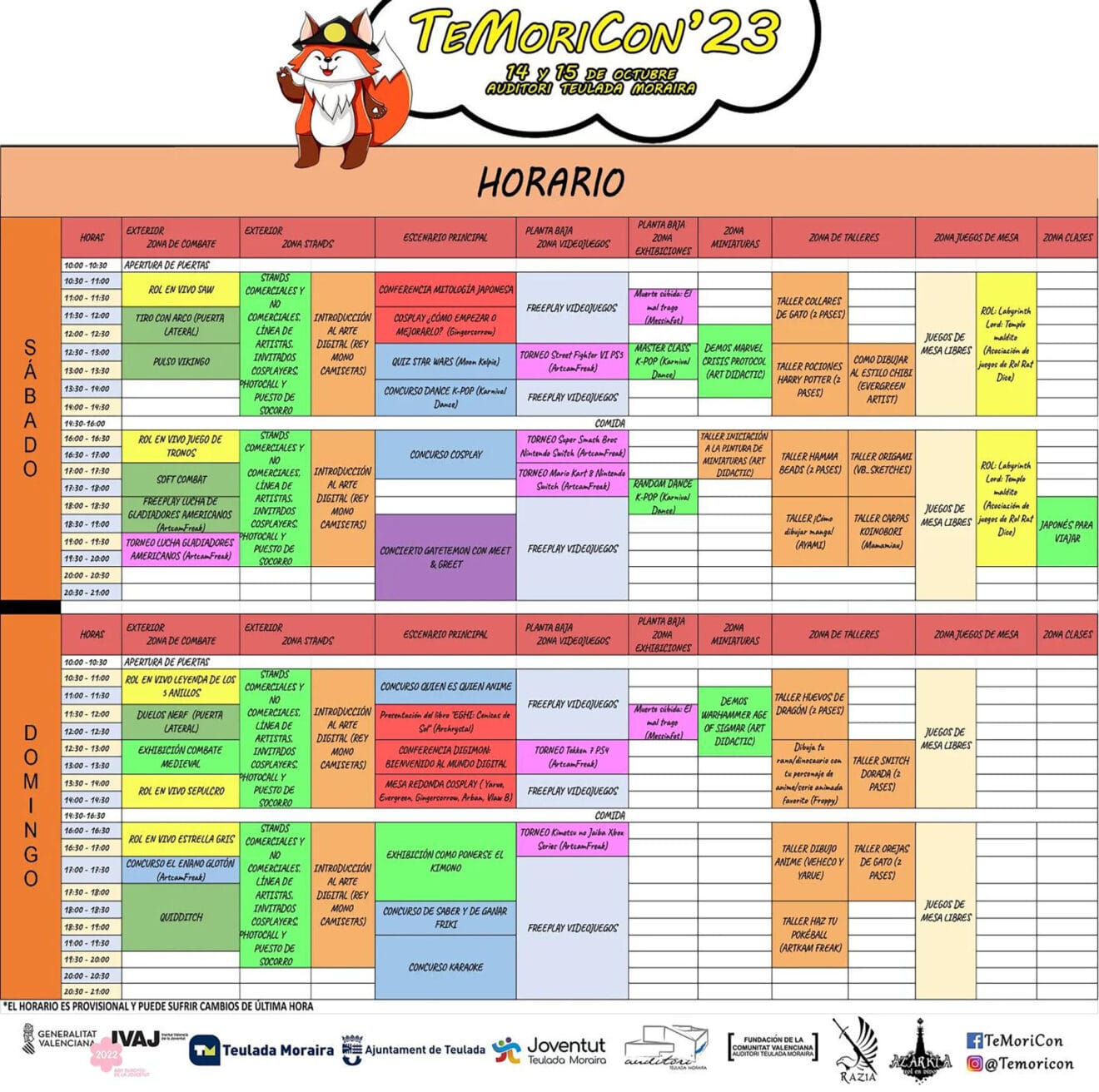 Horarios y programación del Temoricon de Teulada Moraira 2023