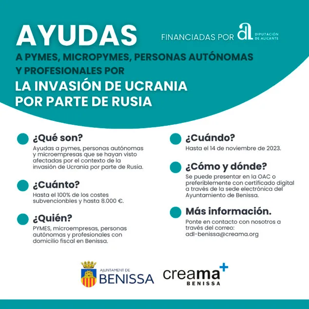 Imagen: Información sobre las ayudas a pymes y autónomos de Benissa
