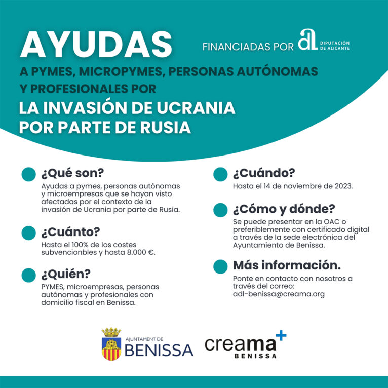 Información sobre las ayudas a pymes y autónomos de Benissa