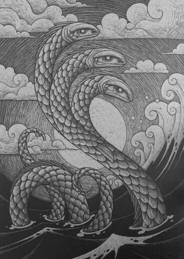 La Mare dels Peixos de Xàbia – Ilustración de Marc Bou del libro ‘Guia inacabada de la fantasia valenciana’, de Joan Borja, Francesc Gisbert y Víctor Labrado