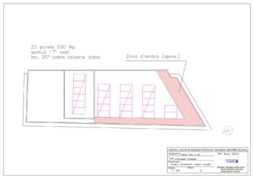 Plano de la ubicación de los paneles solares en el Centre Social d’Ondara