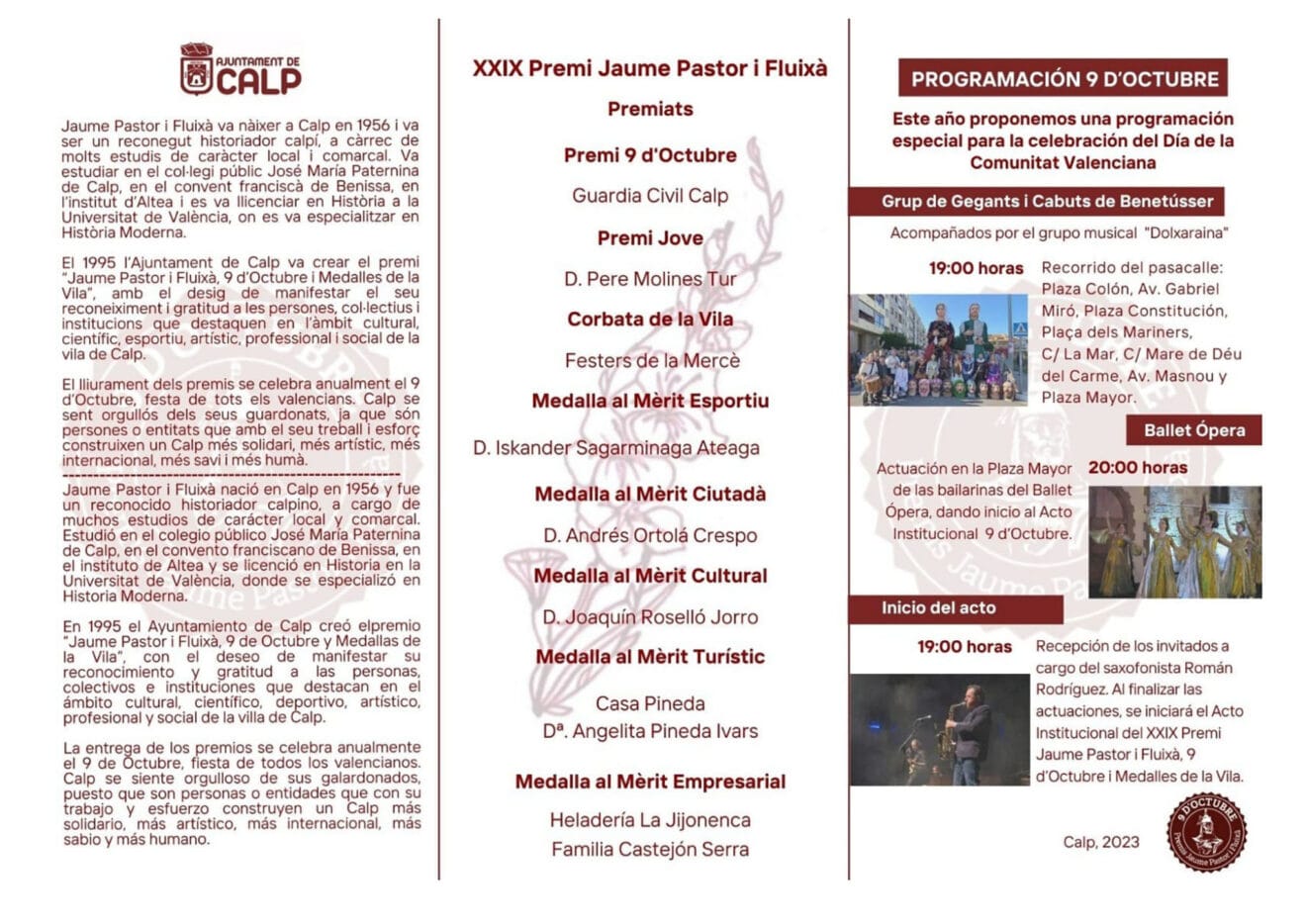 Programa del 9 d'Octubre 2023 en Calp