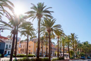 Ein sonniger Tag auf der Cervantes-Esplanade in Denia