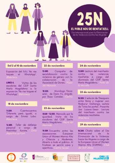 Cartel de actividades programadas en Benitatxell por el 25N 2023