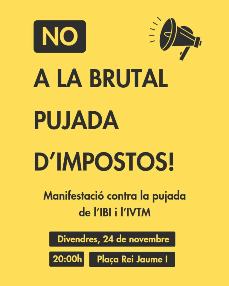 Cartel de la manifestación en Benissa contra la subida del IBI y el IVTM