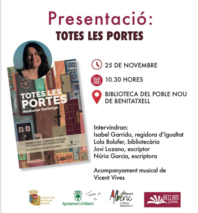 Cartel de la presentación del libro 'Totes les portes' en la Biblioteca de Benitatxell