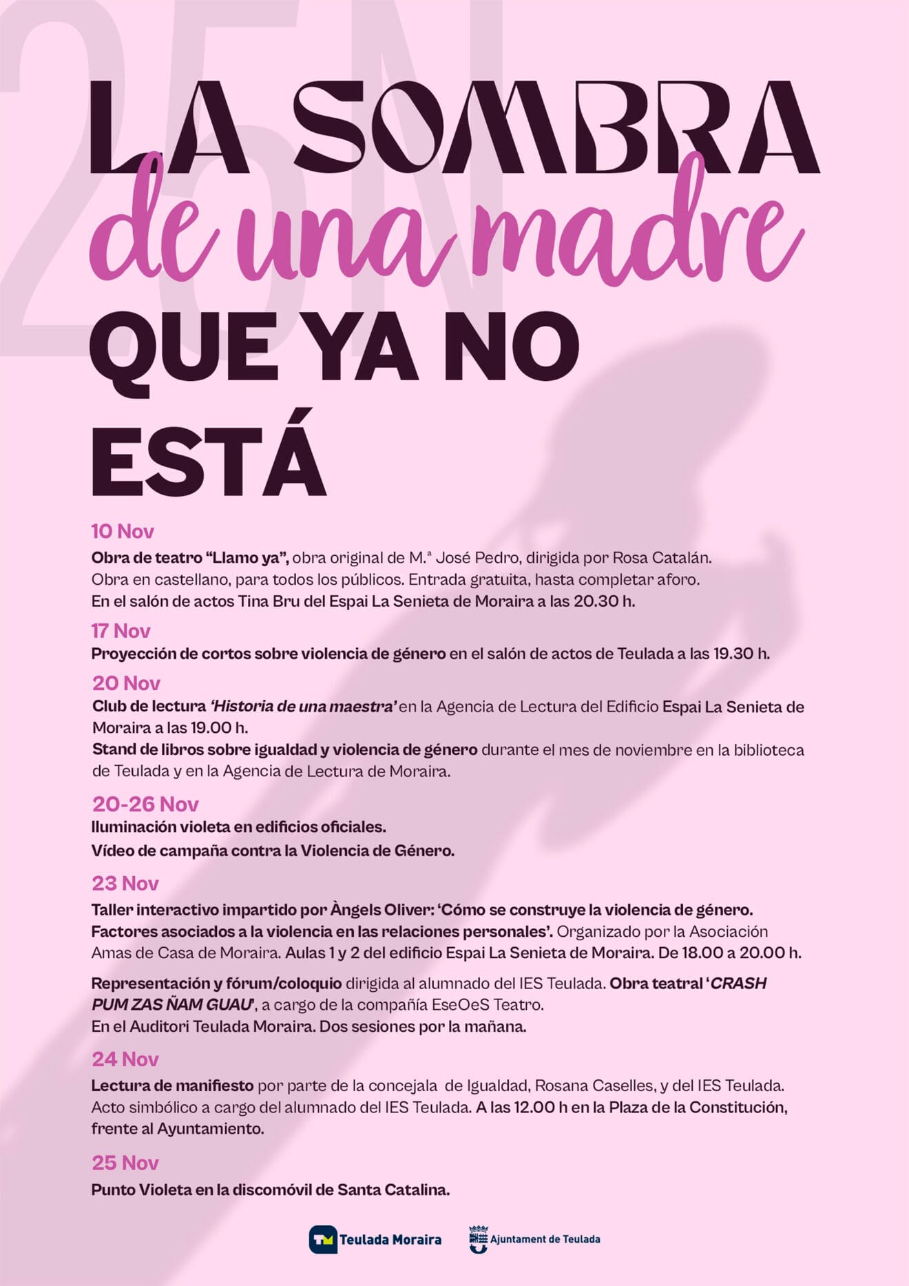 Cartel de la programación del 25N en Teualda Moraira este 2023