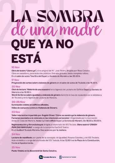 Cartel de la programación del 25N en Teualda Moraira este 2023