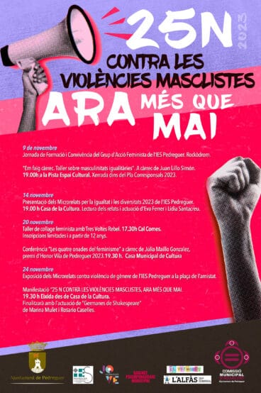 Cartel de los actos del 25N en Pedreguer este 2023