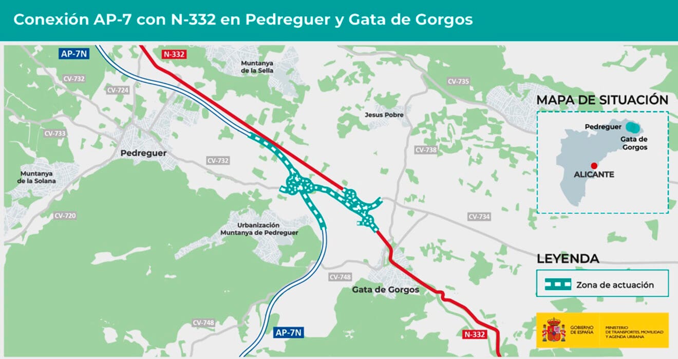 Conexión AP-7 con la N-332 entre Pedreguer y Gata de Gorgos