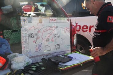 Esquema del incendio en Segària elaborado en el Puesto de Mando Avanzado