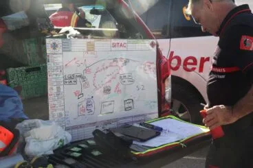Esquema del incendio en Segària elaborado en el Puesto de Mando Avanzado