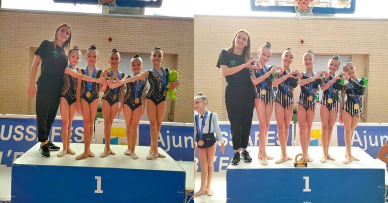 Gimnastas del Club Calpe en sus podios