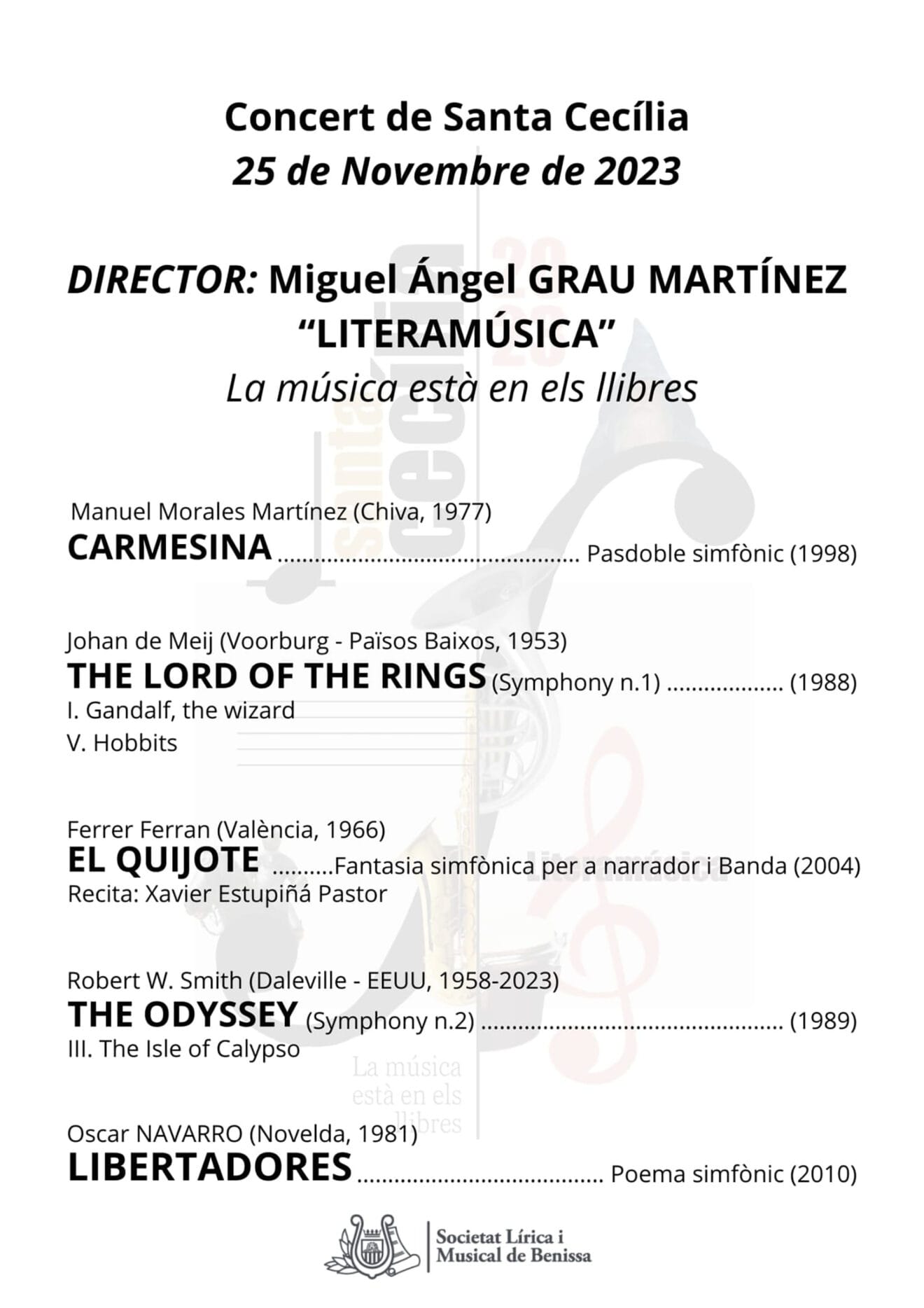 Programa del concierto por Santa Cecília de la Banda de Benissa