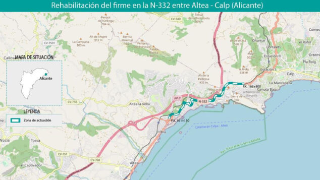 Imagen: Rehabilitación del firme en la carretera N-332 de varias zonas del tramo entre Altea y Calp