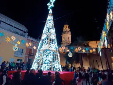 rbol de Navidad gigante en la plaça de l’Ajuntament de Pego este 2023