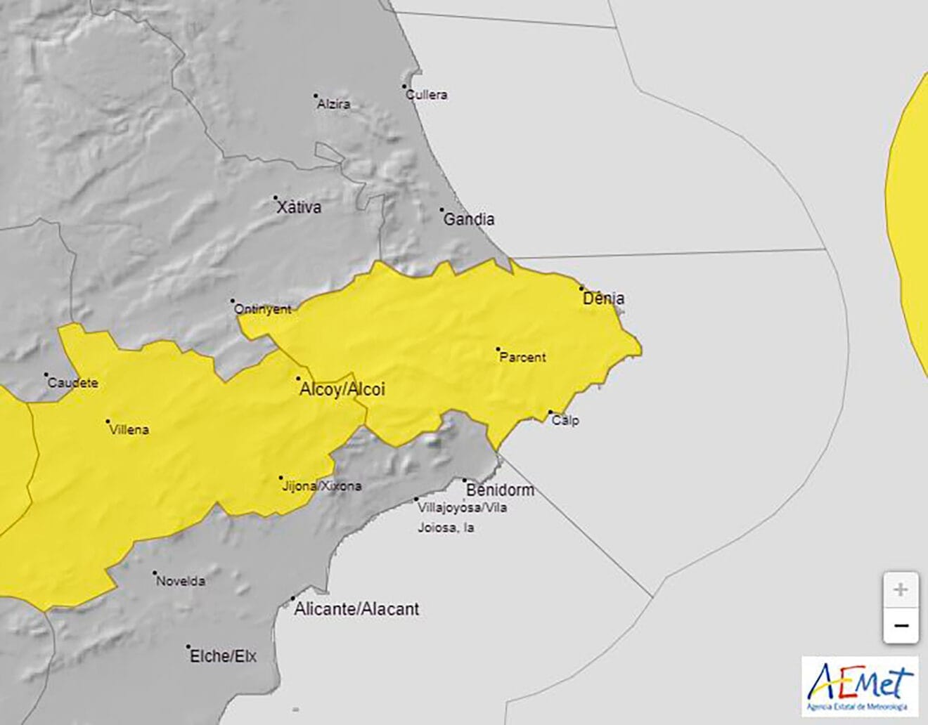 Aviso amarillo por rachas máximas de viento en el litoral norte de Alicante el viernes - AEMET